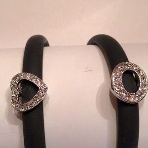 New Set of 2 Black Rubber Bracelets, sterling silver charm & closure 7 1/2”L